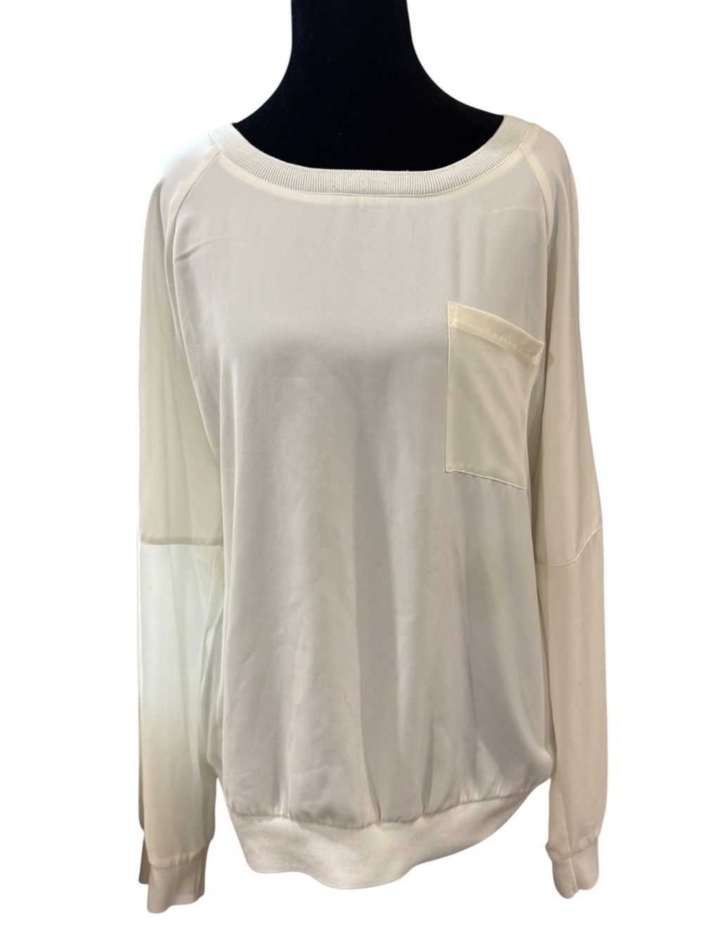 DKNY Crew Neck Top with Sheer Sleeves - XL